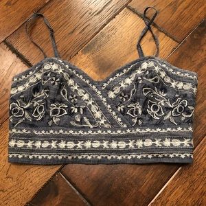 Denim embroidered crop top